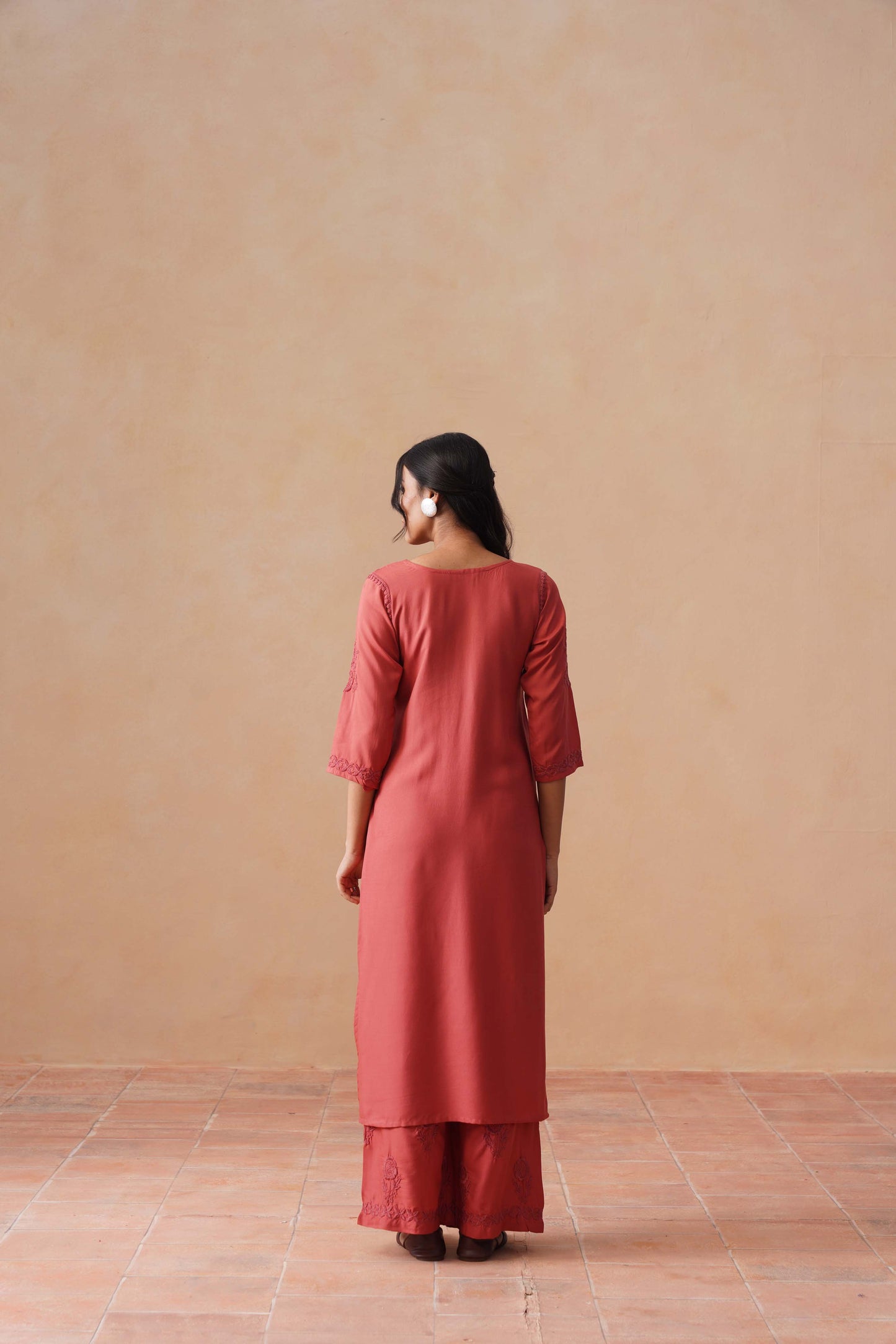 Nayan coral pink 2 piece Rayon kurta set