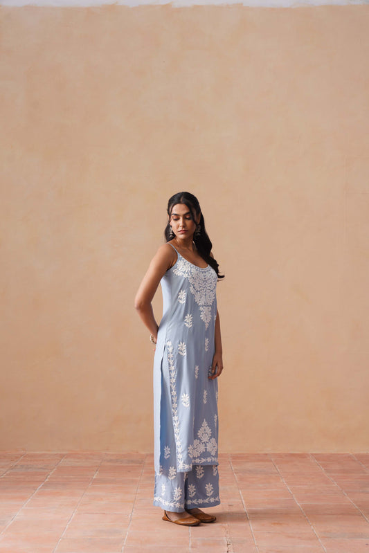 Tanera Powder blue Noodle Strap 2 Piece Kurta set