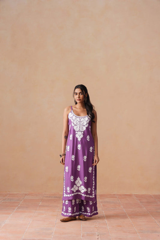Tanera Dusty Purple Noodle Strap 2 Piece Kurta set