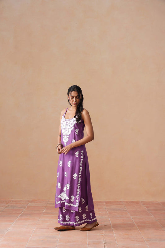 Tanera Dusty Purple Noodle Strap 2 Piece Kurta set