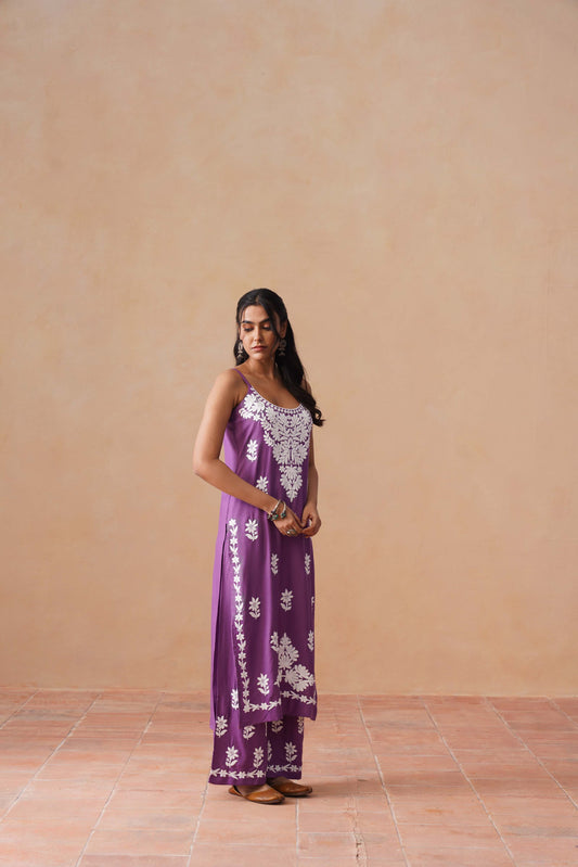Tanera Dusty Purple Noodle Strap 2 Piece Kurta set