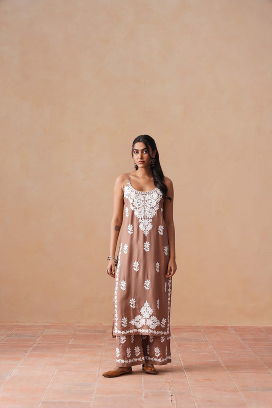 Tanera Dusty Rose Noodle Strap 2 Piece Kurta set