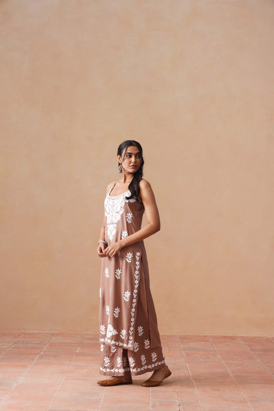 Tanera Dusty Rose Noodle Strap 2 Piece Kurta set