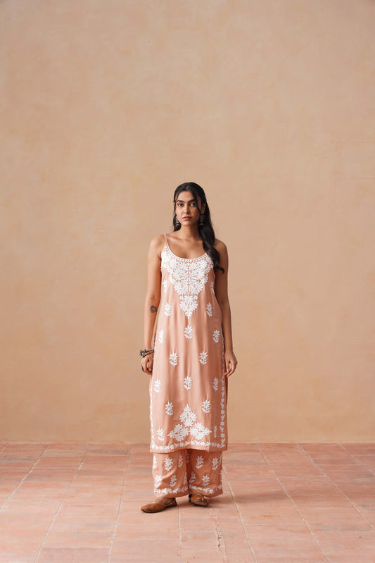 Tanera Peach Noodle Strap 2 Piece Kurta set