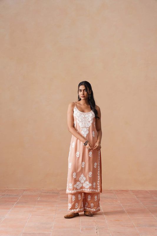 Tanera Peach Noodle Strap 2 Piece Kurta set