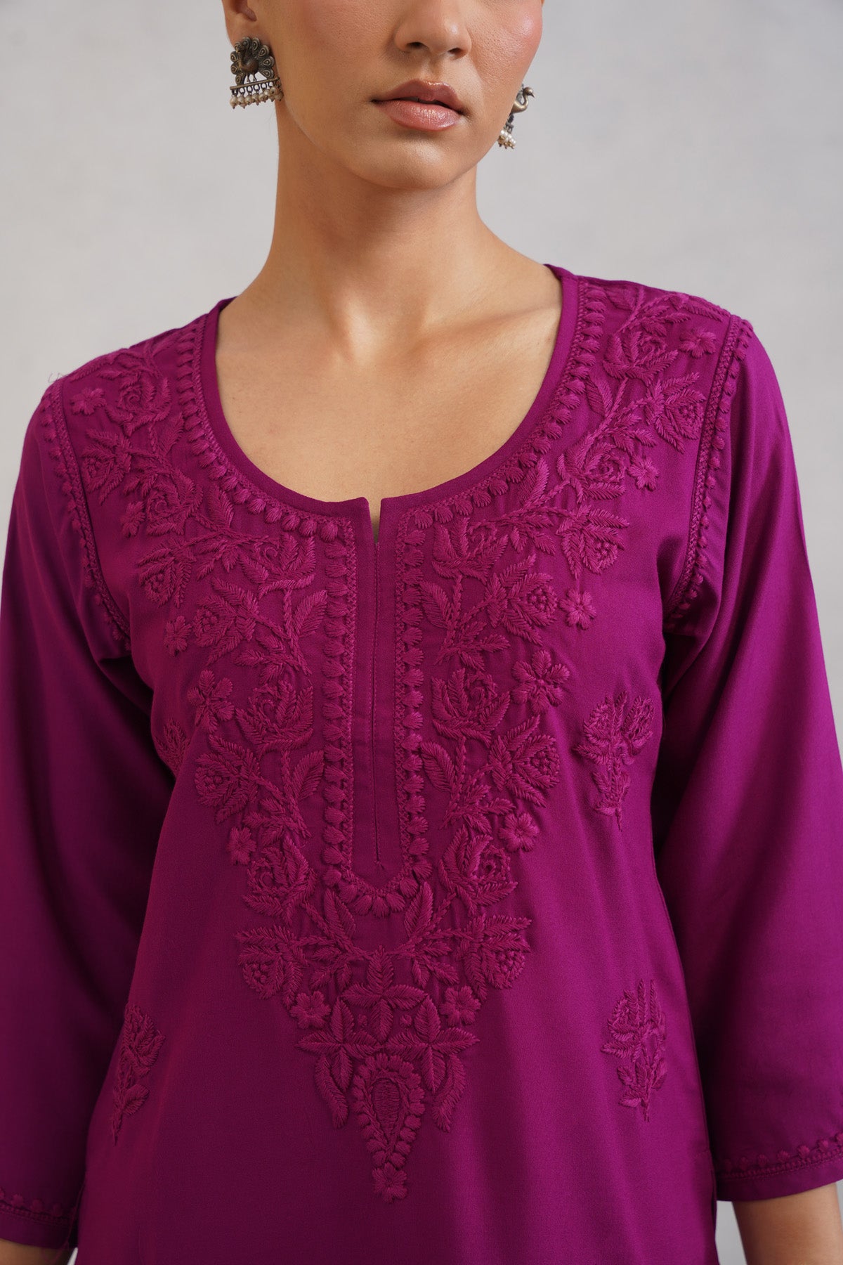 Gulab Wine Purple Short Rayon Kurta