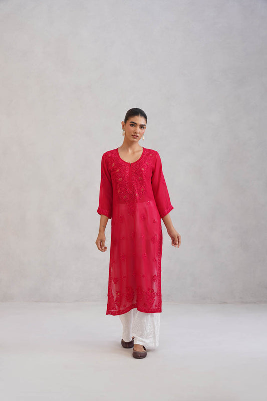 Ehsaas Deep Pink Viscose Georgette Kurta
