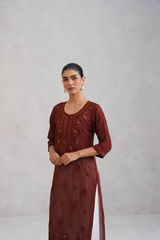 Ehsaas Chocolate Brown Viscose Georgette kurta