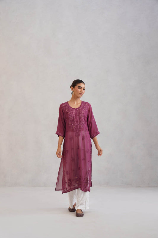 Ehsaas Dusty Purple Viscose Georgette Kurta