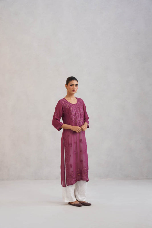 Ehsaas Dusty Purple Viscose Georgette Kurta