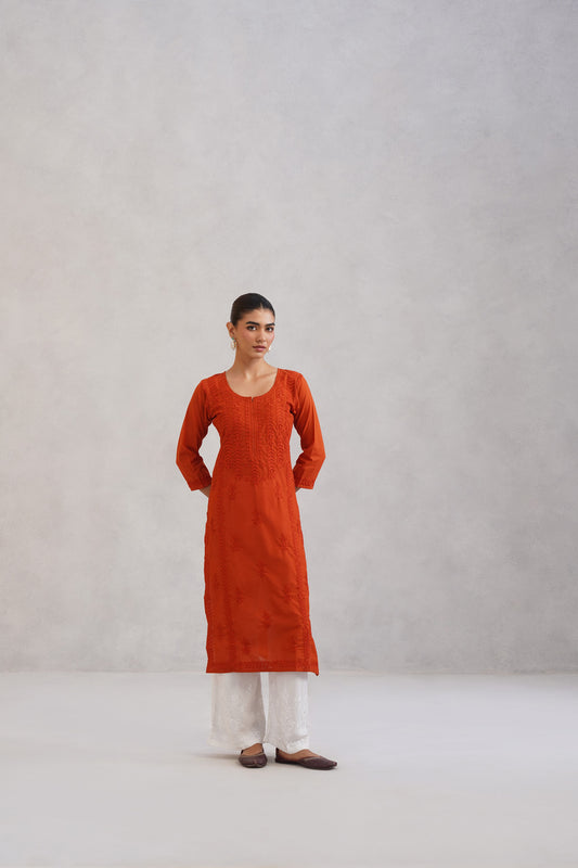 Inaayat Orange Embroidered Straight Kurta