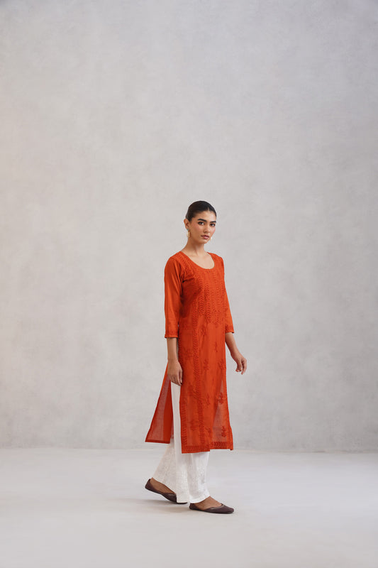 Inaayat Orange Embroidered Straight Kurta