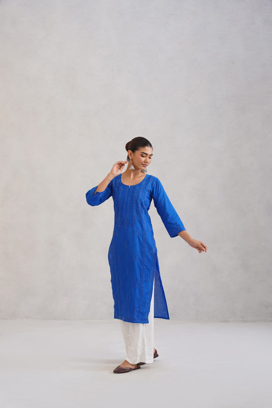 Inaayat Royal Blue Embroidered Straight Kurta