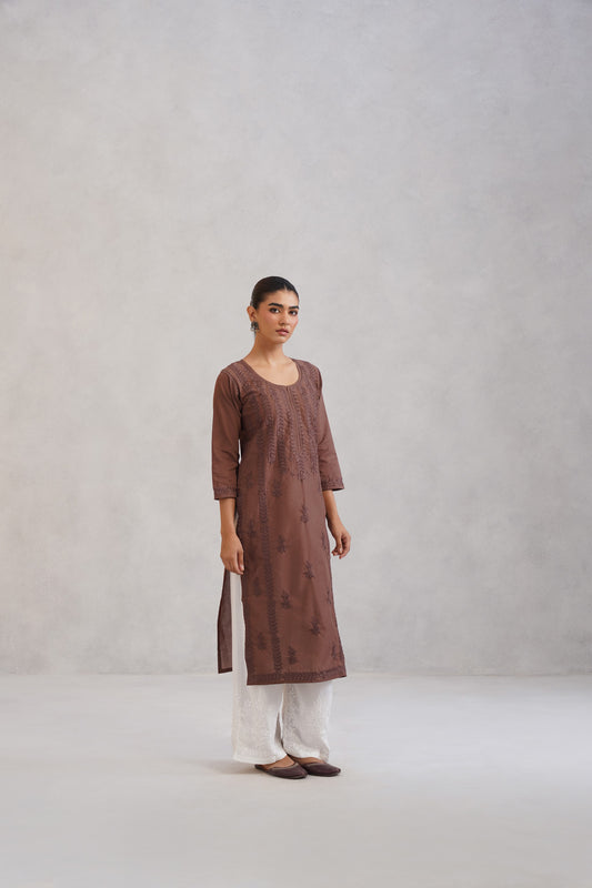 Inaayat Choco Brown Embroidered Straight Kurta