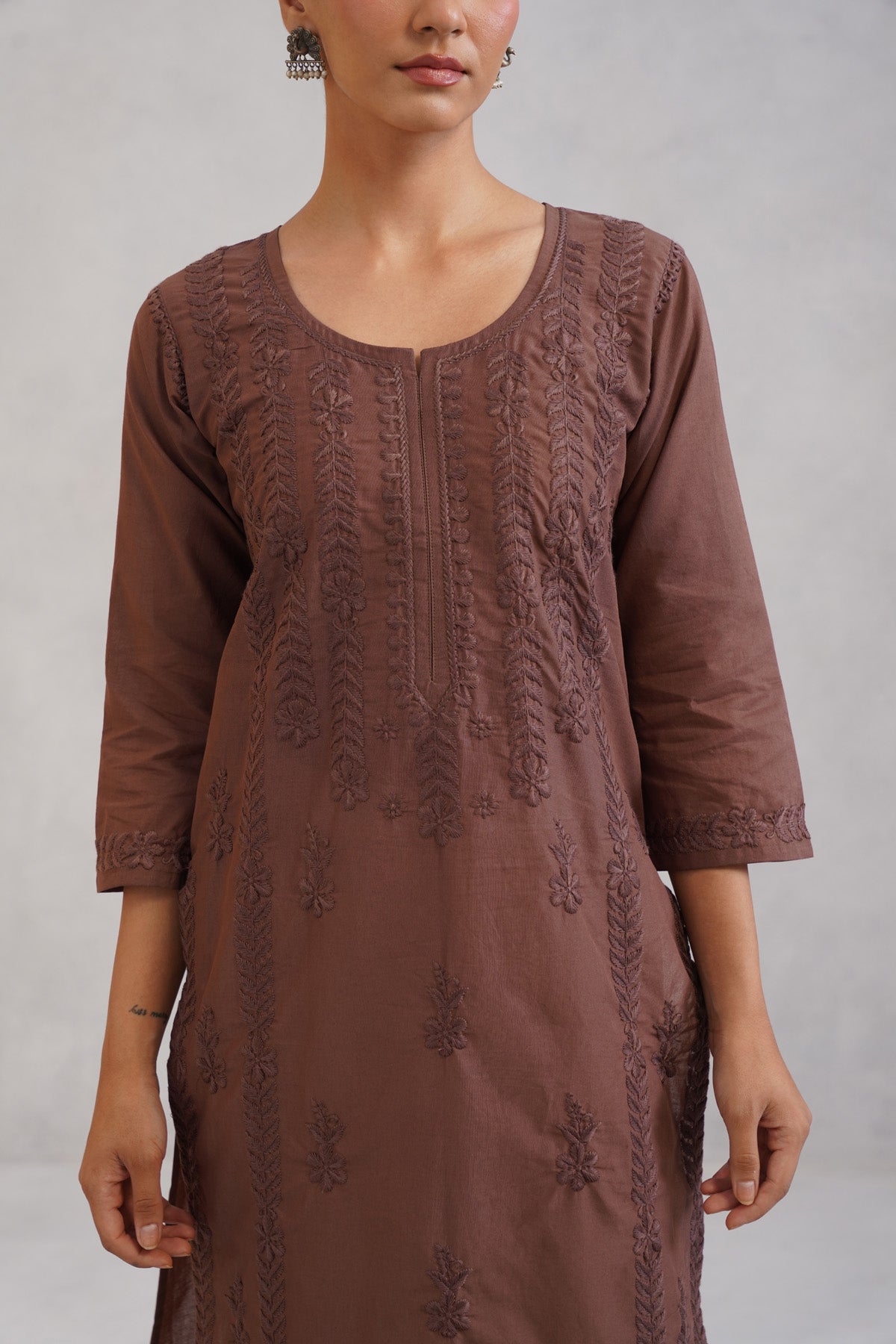 Inaayat Choco Brown Embroidered Straight Kurta