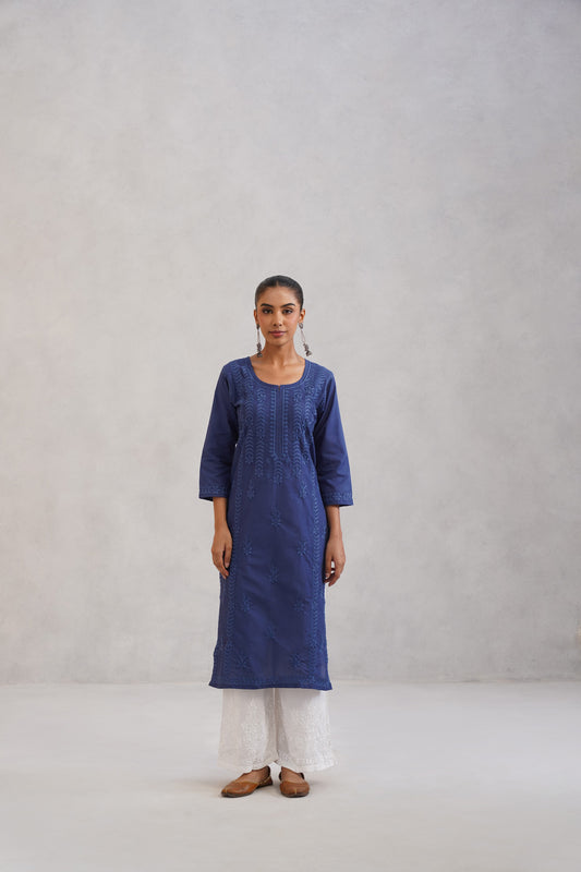 Inaayat Navy Blue Embroidered Straight Kurta