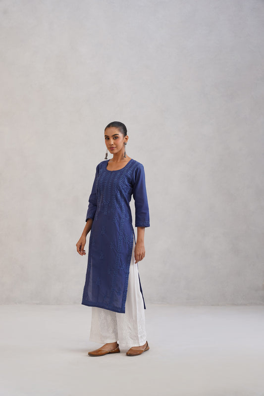 Inaayat Navy Blue Embroidered Straight Kurta
