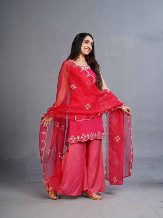 Halter Pink neck short kurta with pants