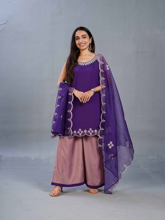 Halter Purple neck short kurta with pants