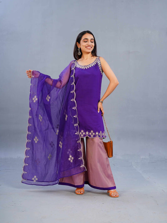 Halter Purple neck short kurta with pants