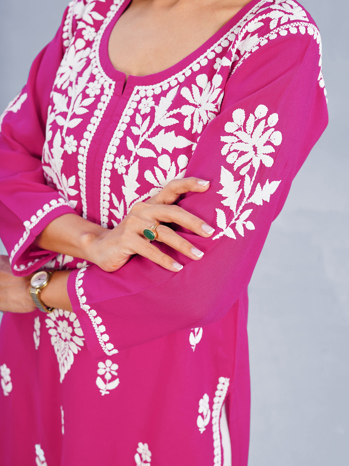Inaya Pink Floral Embroidered Straight Kurta