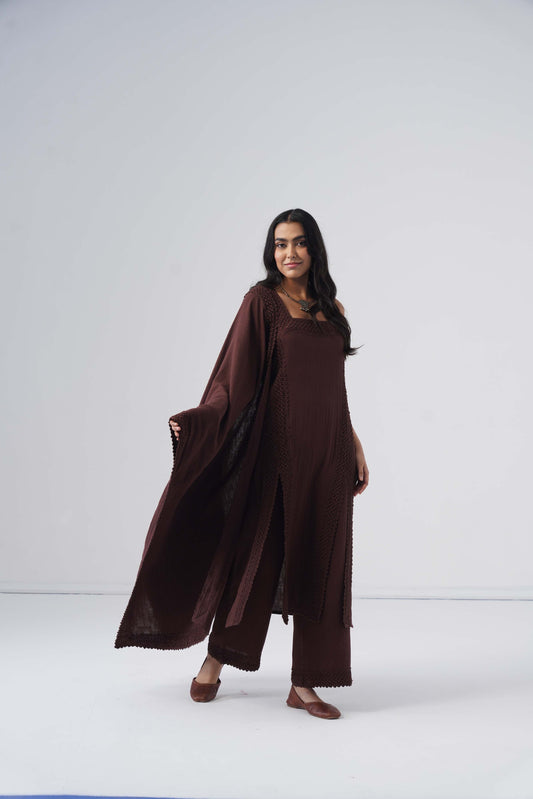 Zeeva Chocolate Brown 3 Piece Kurta Set
