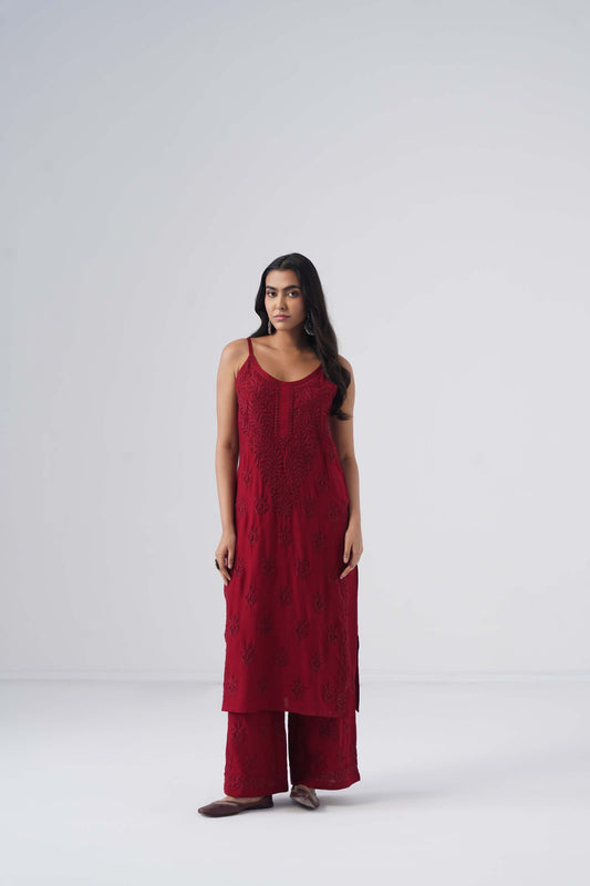 Nayab Maroon Noodle Strap 2 Piece Kurta set