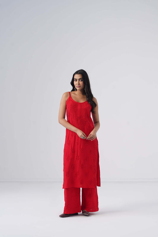 Nayab Red Noodle Strap 2 Piece Kurta set