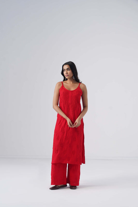 Nayab Red Noodle Strap 2 Piece Kurta set