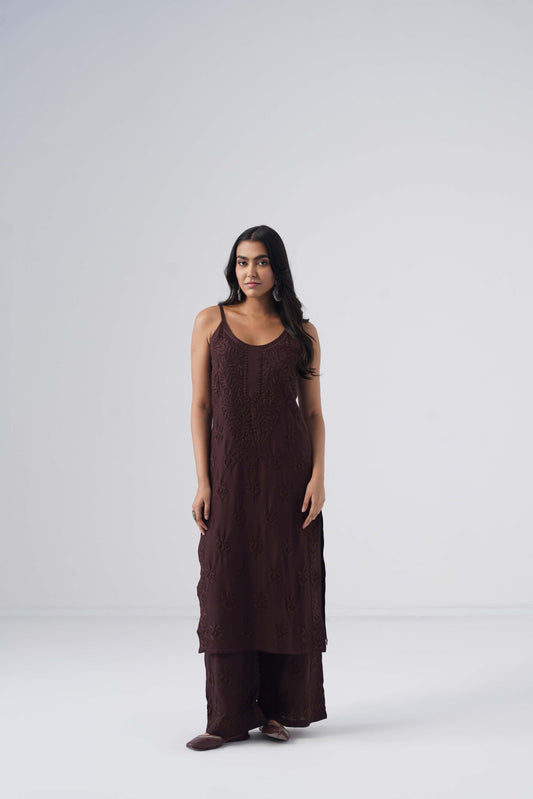 Nayab Brown Noodle Strap 2 Piece Kurta set