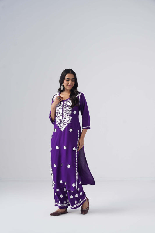 Heer Purple Rayon Kurta Palazzo set