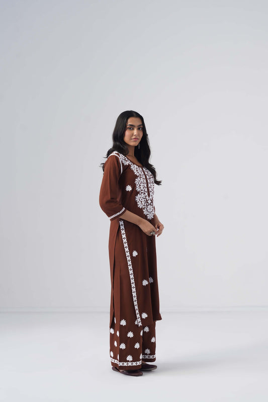 Heer brown Rayon Kurta Palazzo set