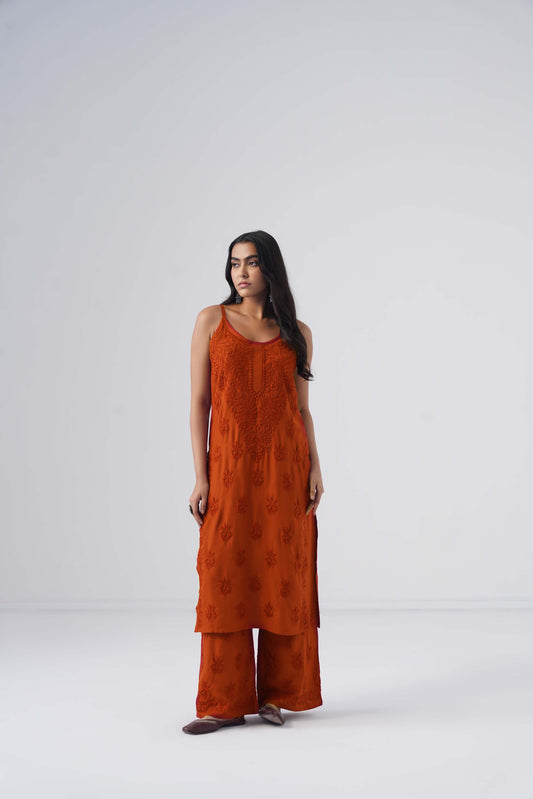 Nayab Rust Noodle Strap 2 Piece Kurta set