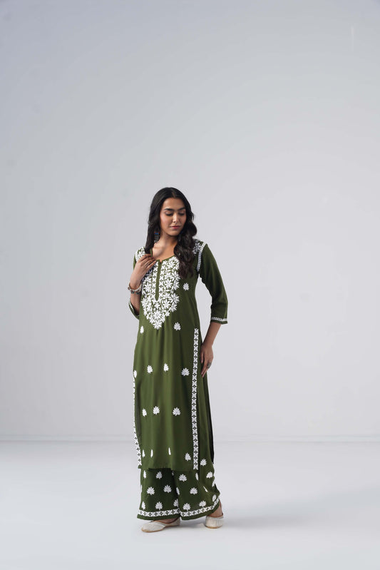 Heer Oliver green Rayon Kurta Palazzo set