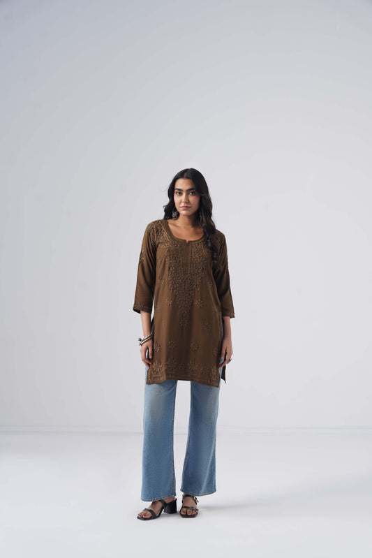 Tira Brown Short Rayon Kurta