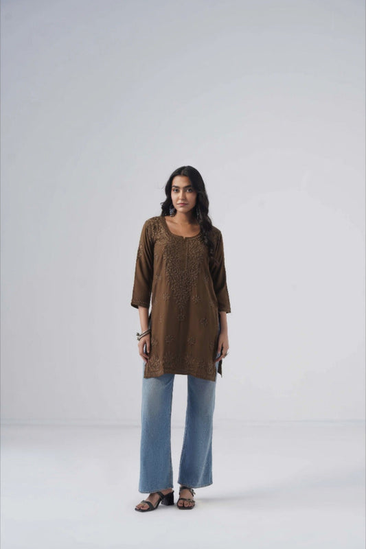 Tira Brown Short Rayon Kurta