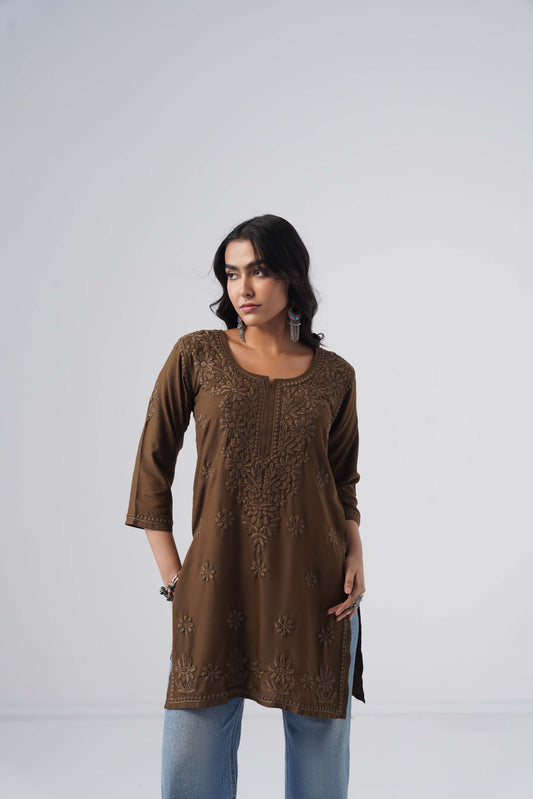 Tira Brown Short Rayon Kurta