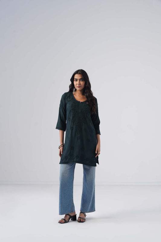 Tira Teal Blue Short Rayon Kurta