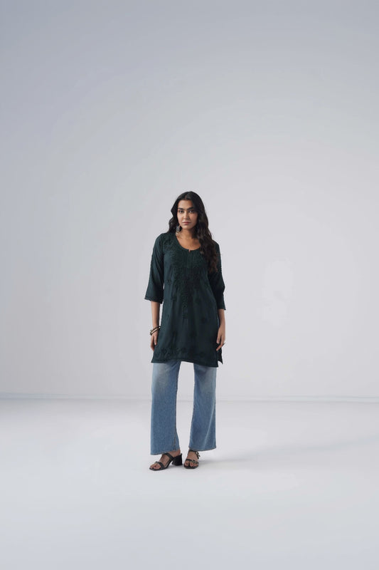 Tira Teal Blue Short Rayon Kurta
