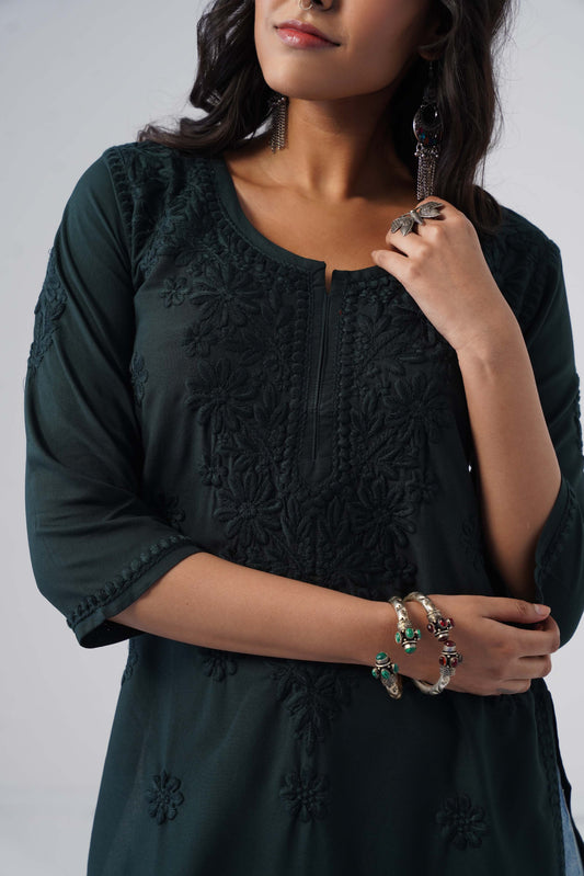 Tira Teal Blue Short Rayon Kurta