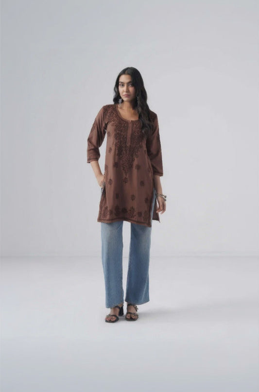 Tira Copper Brown Short Rayon Kurta
