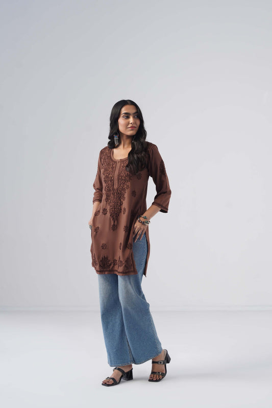 Tira Copper Brown Short Rayon Kurta
