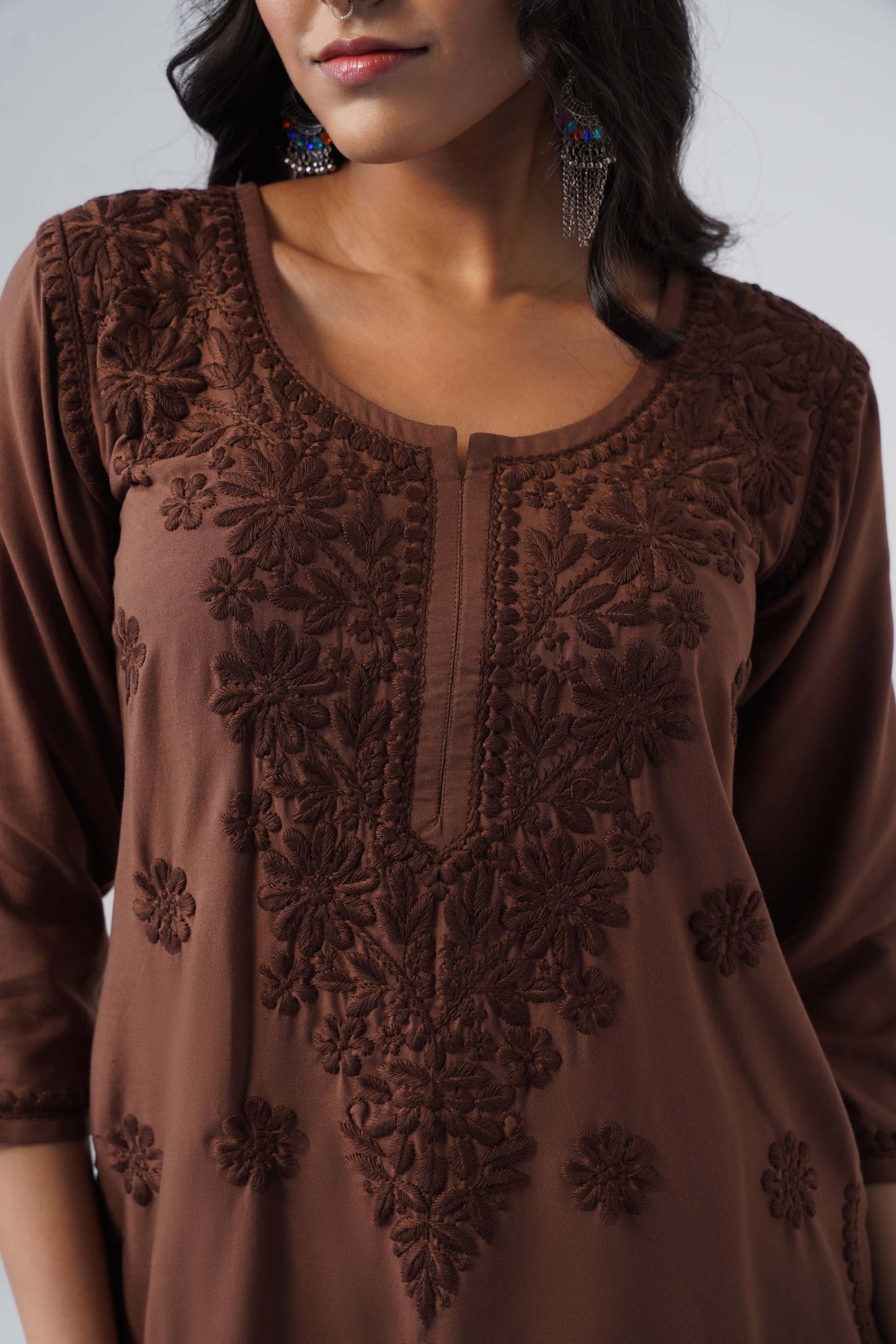 Tira Copper Brown Short Rayon Kurta