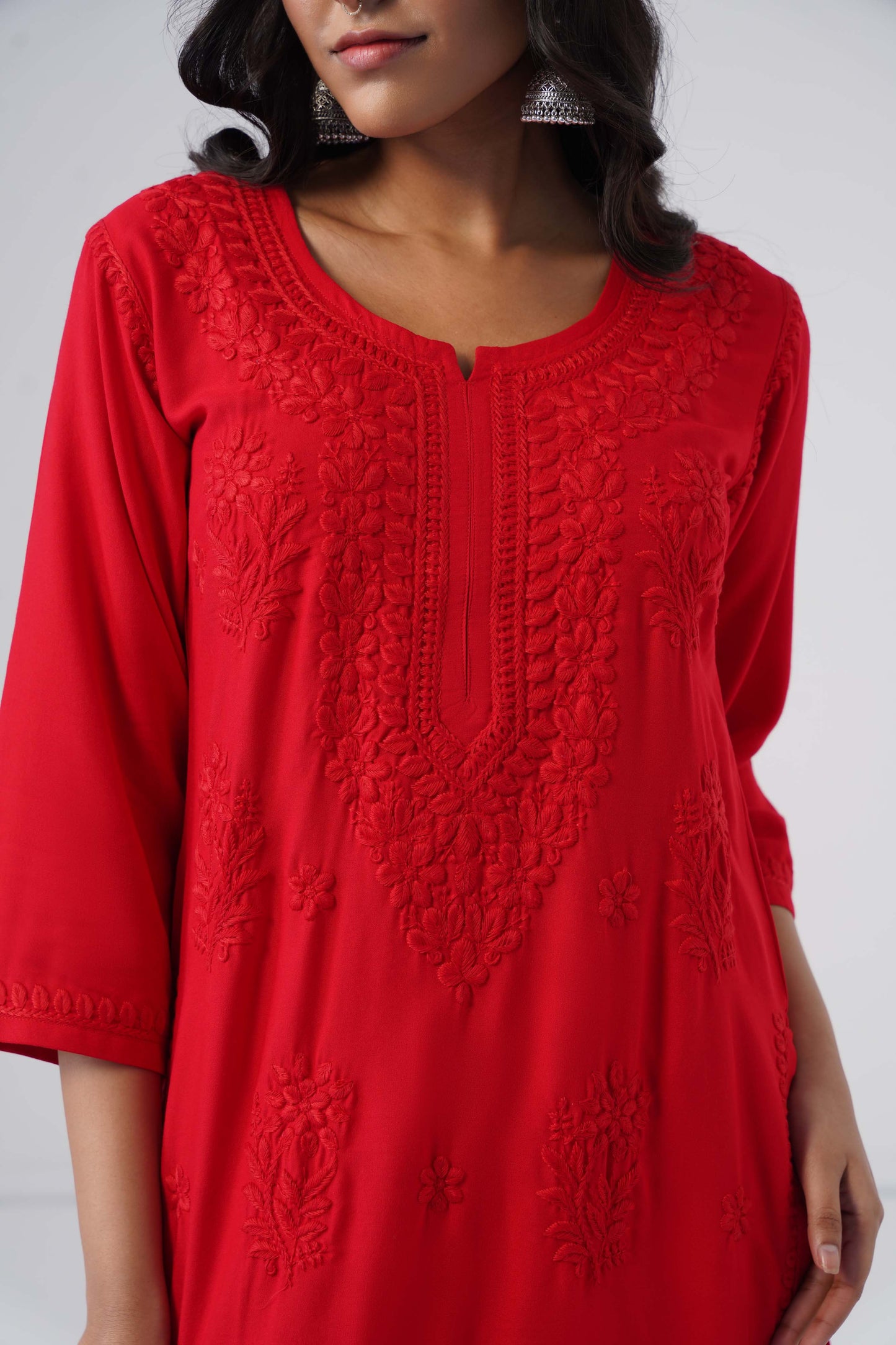 Maahi red Rayon Kurta Pant set