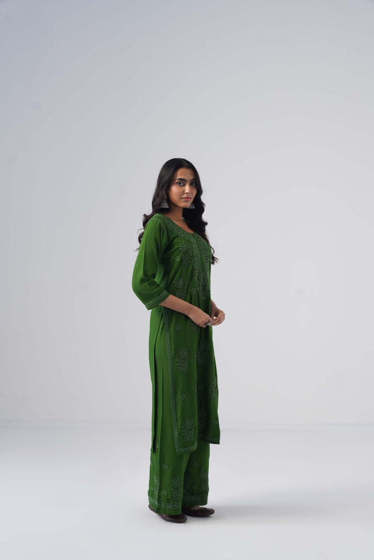 Maahi olive Rayon Kurta Pant set