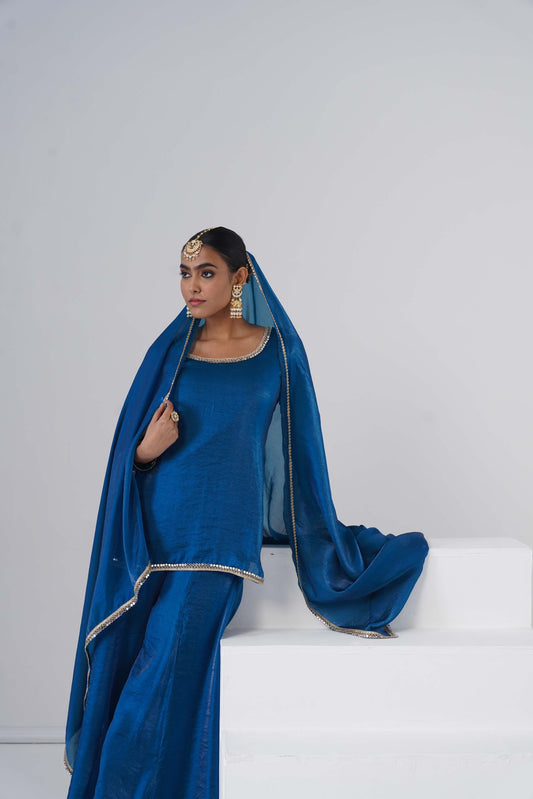Saanjh Royal Blue Sarara Set