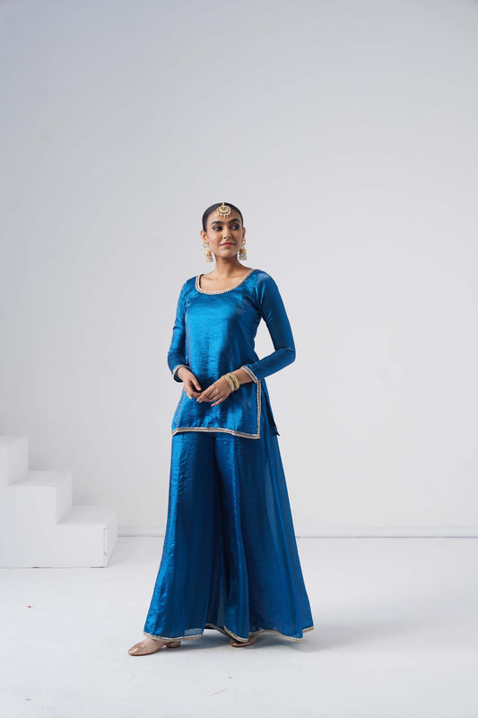 Saanjh Royal Blue Sarara Set