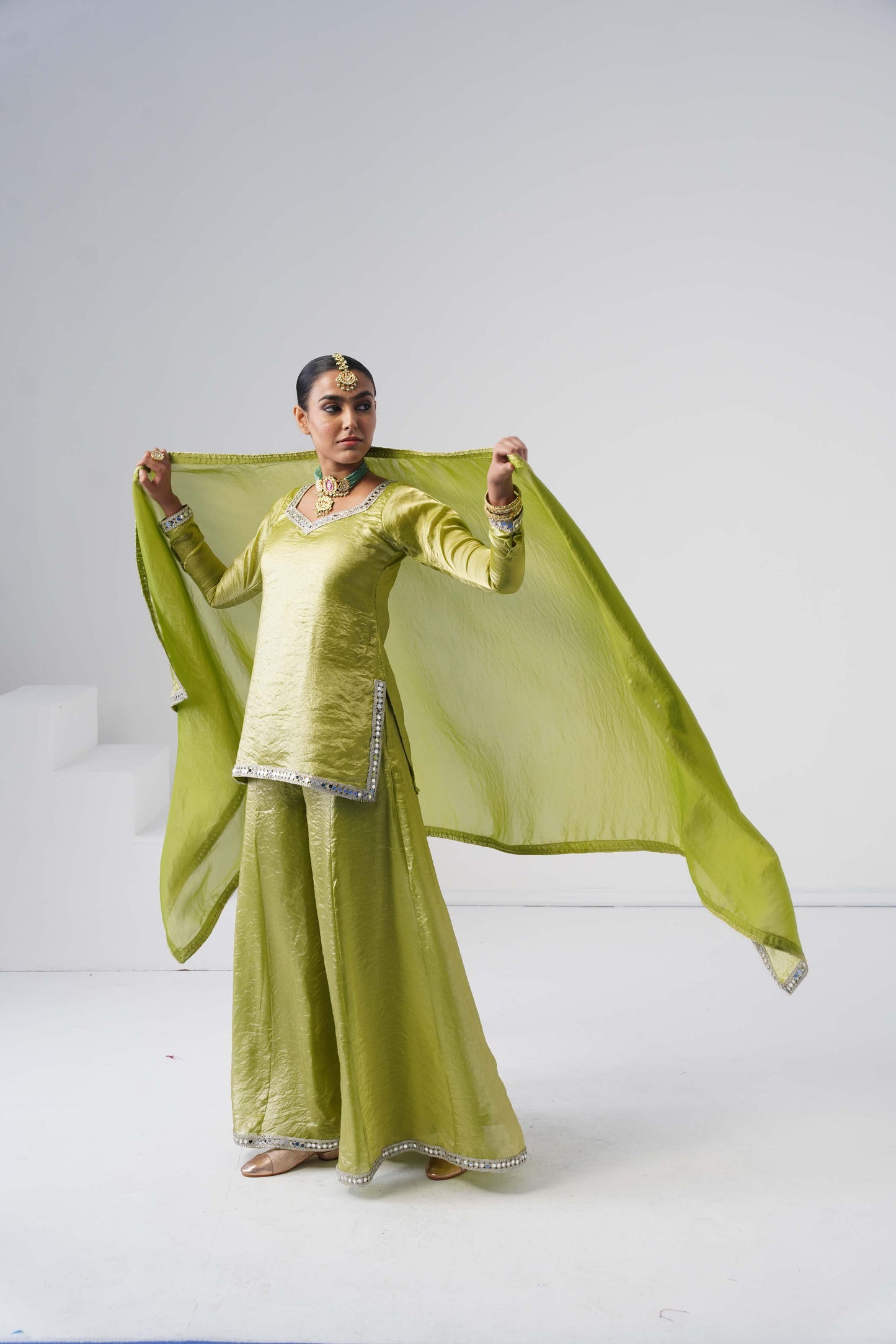 Saanjh Lime Green Sarara Set
