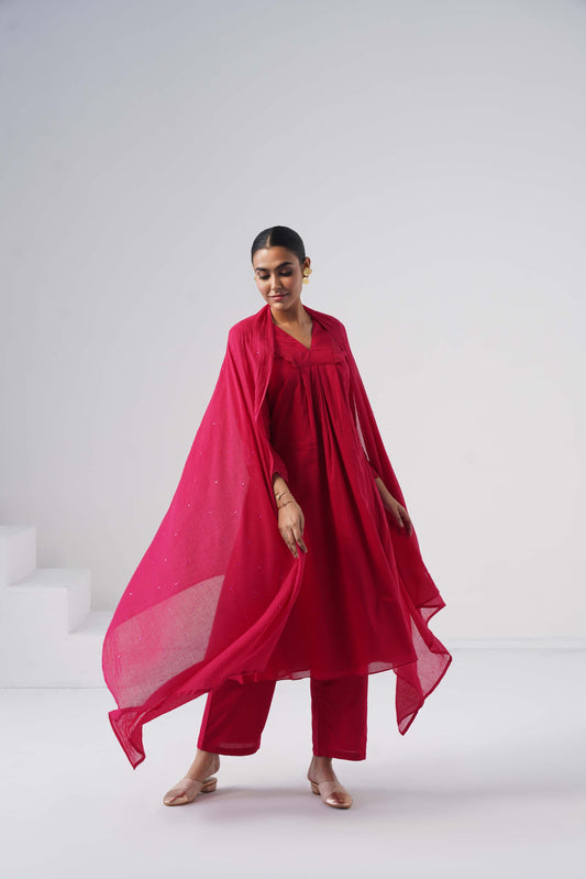 kesar Pink Aline embroidered hand work sleeve mul Chanderi dress