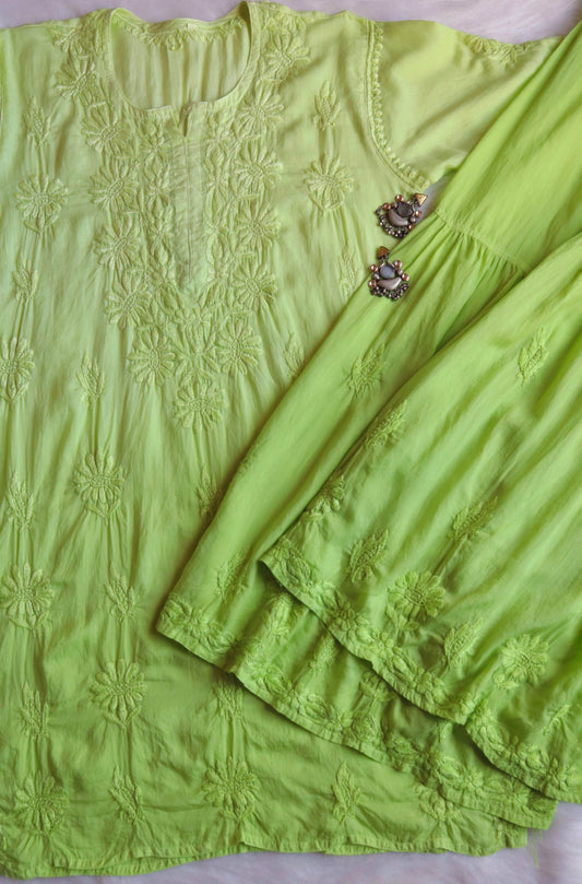 roohani lime green rayon garara set